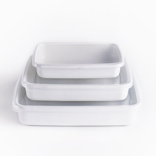 Noda Horo, White Series, Rectangle Shallow with Lid, S / M / L
